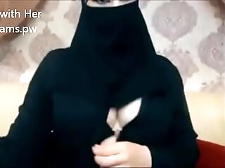 Indian Muslim girl in hijab live talking on web cam